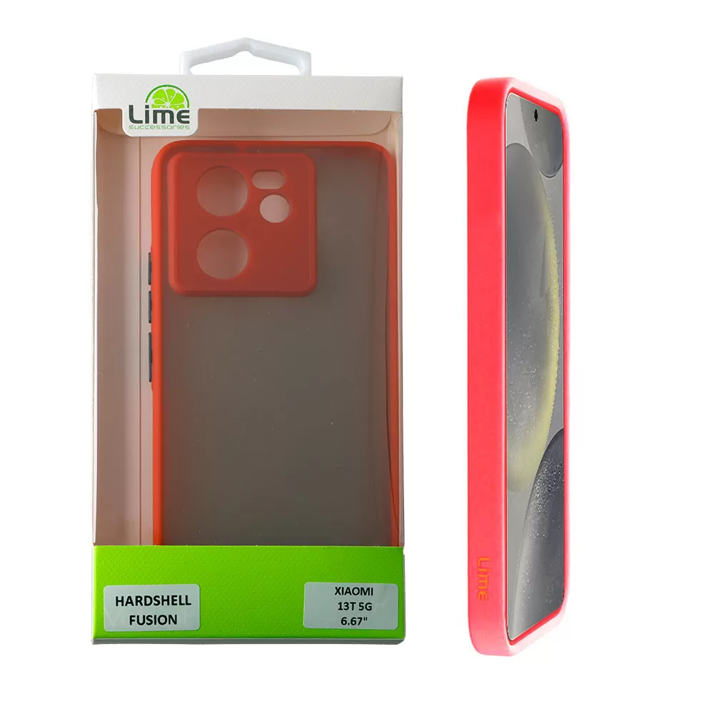 LIME HARDSHELL FUSION ΘΗΚΗ XIAOMI 13T 5G 6.67in  FULL CAMERA PROTECTION RED WITH BLACK KEYS