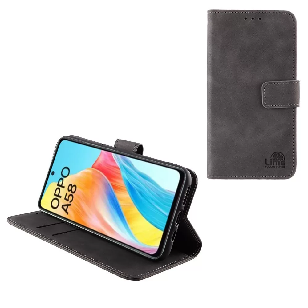 LIME ESSENTIAL ΘΗΚΗ OPPO A58 4G 6.72in  MAGNET BOOK STAND CLIP GREY
