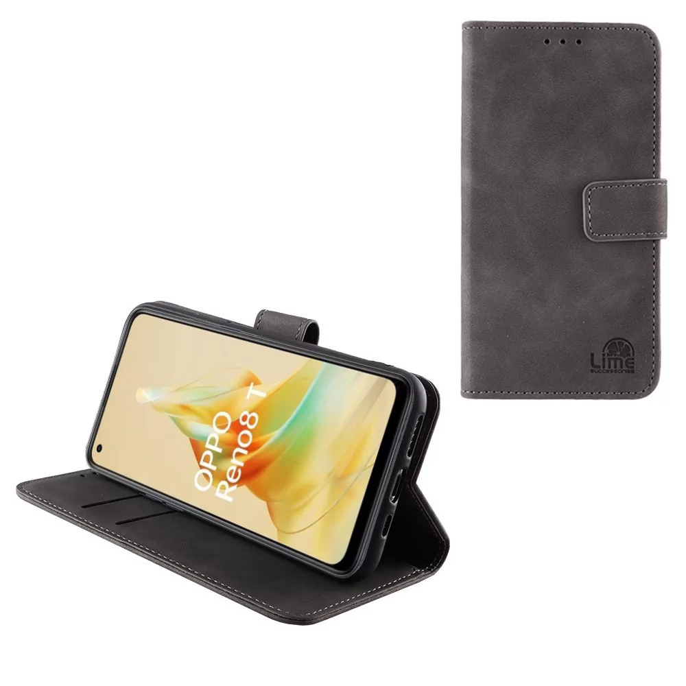 LIME ESSENTIAL ΘΗΚΗ OPPO RENO 8T 4G 6.43in  MAGNET BOOK STAND CLIP GREY