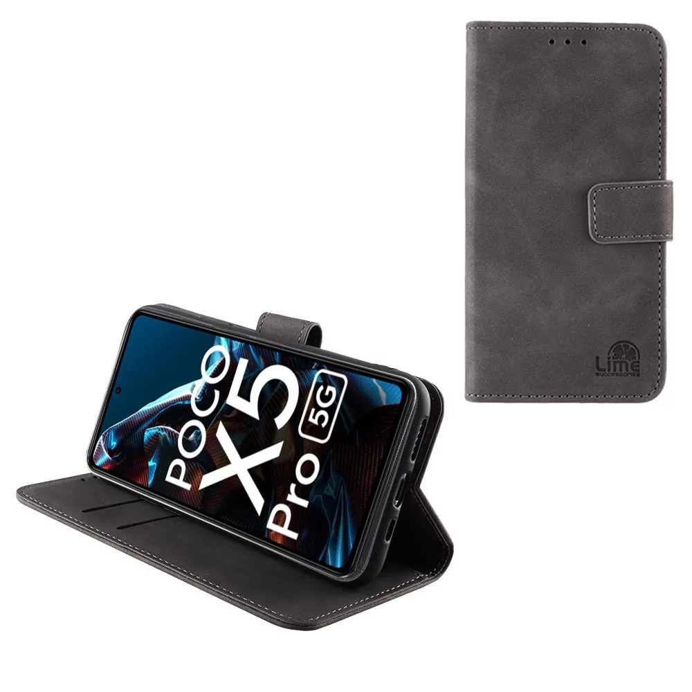 LIME ESSENTIAL ΘΗΚΗ XIAOMI POCO X5 PRO 5G 6.67in  MAGNET BOOK STAND CLIP GREY