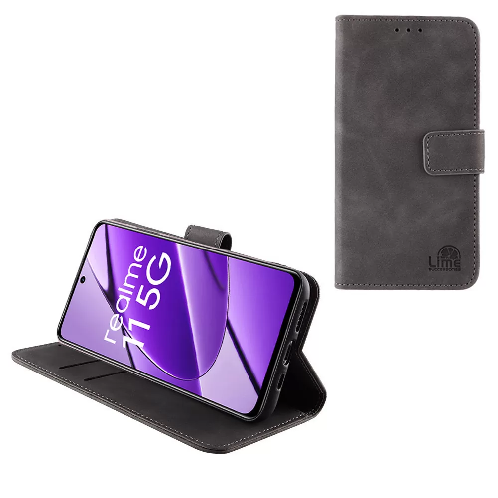 LIME ESSENTIAL ΘΗΚΗ REALME C67 5G/REALME 11 5G 6.72in  MAGNET BOOK STAND CLIP GREY