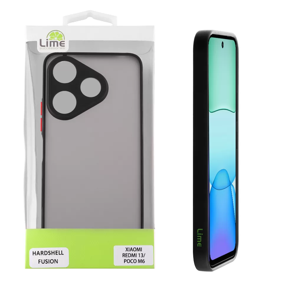 LIME HARDSHELL FUSION ΘΗΚΗ XIAOMI REDMI 13/ POCO M6 4G 6,79in  FULL CAMERA PROTECTION BLACK WITH RED KEYS