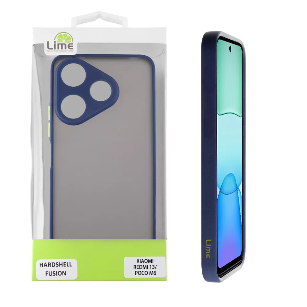 LIME HARDSHELL FUSION ΘΗΚΗ XIAOMI REDMI 13/ POCO M6 4G 6,79in  FULL CAMERA PROTECTION BLUE WITH YELLOW KEYS