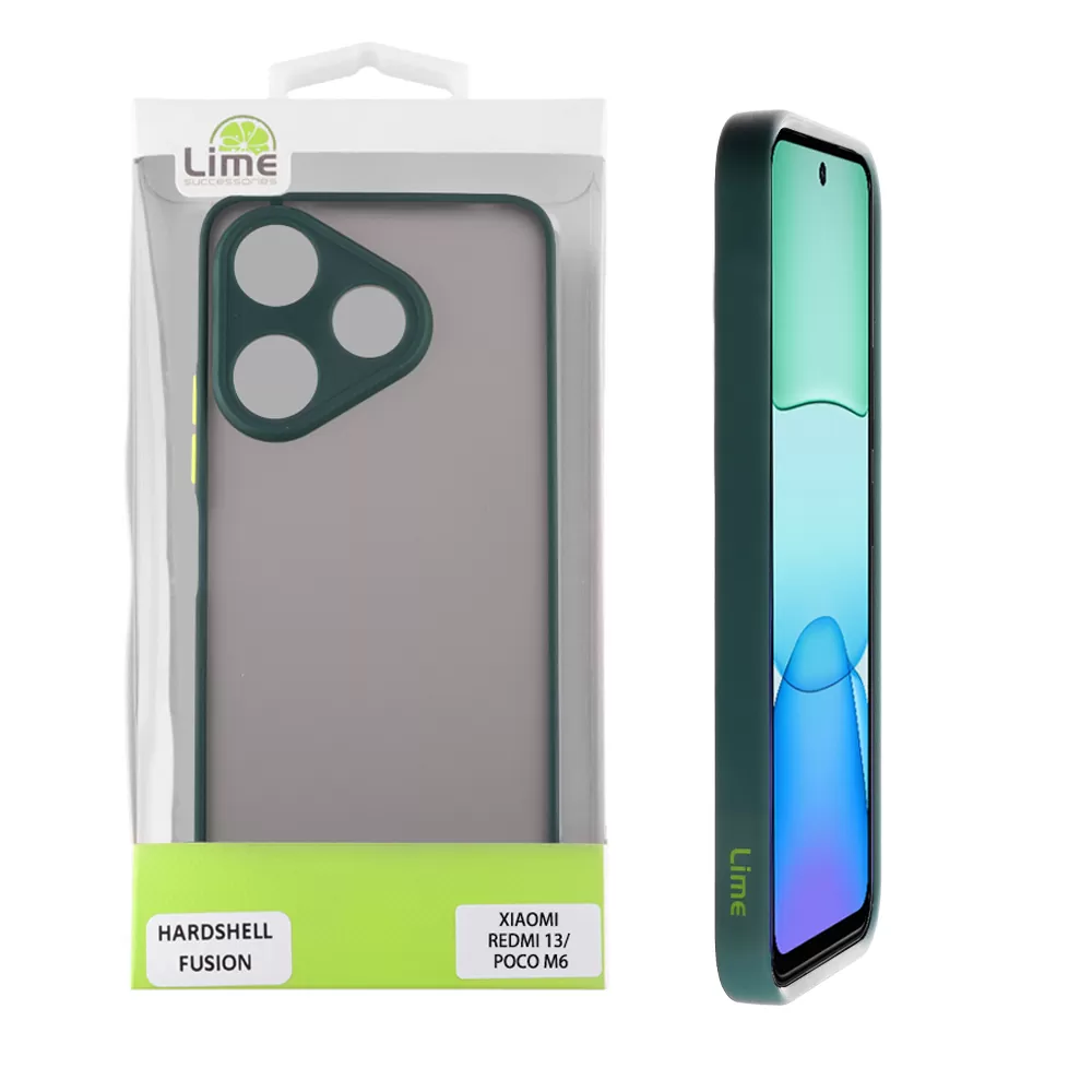 LIME HARDSHELL FUSION ΘΗΚΗ XIAOMI REDMI 13/POCO M6 4G 6,79in  FULL CAMERA PROTECTION GREEN WITH YELLOW KEYS