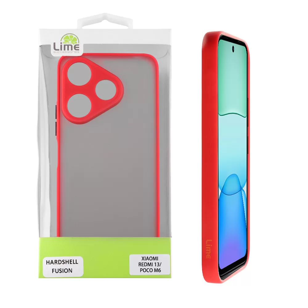 LIME HARDSHELL FUSION ΘΗΚΗ XIAOMI REDMI 13/POCO M6 4G 6,79in  FULL CAMERA PROTECTION RED WITH BLACK KEYS