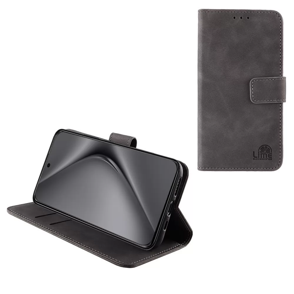 LIME ESSENTIAL ΘΗΚΗ HUAWEI PURA 70 PRO 6.8in  MAGNET BOOK STAND CLIP GREY