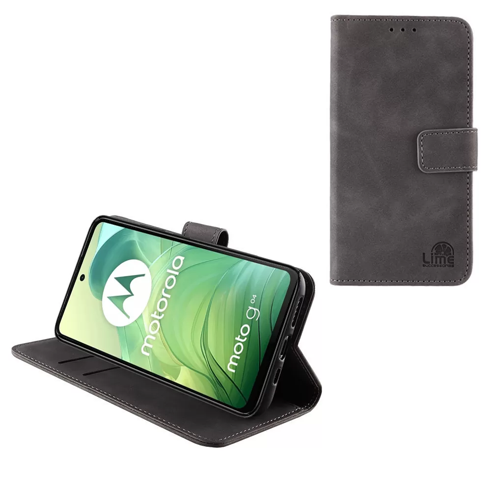 LIME ESSENTIAL ΘΗΚΗ MOTOROLA MOTO G04/MOTO G24/MOTO G04s 6.56in  MAGNET BOOK STAND CLIP GREY