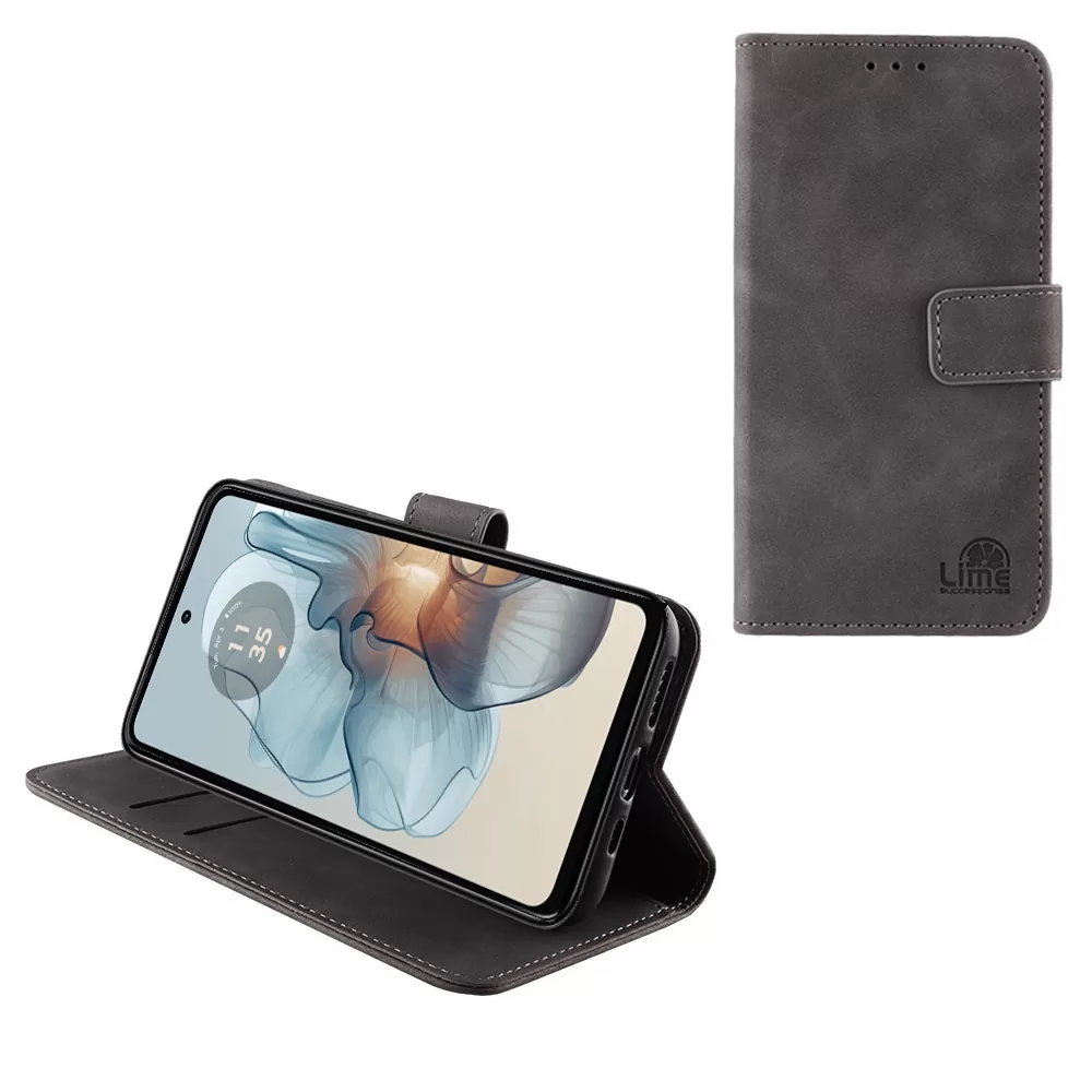 LIME ESSENTIAL ΘΗΚΗ MOTOROLA MOTO G24 POWER XT2425-4 6.56in  MAGNET BOOK STAND CLIP GREY