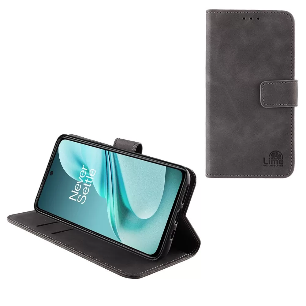 LIME ESSENTIAL ΘΗΚΗ ONEPLUS NORD N30 SE 5G 6.67in  MAGNET BOOK STAND CLIP GREY