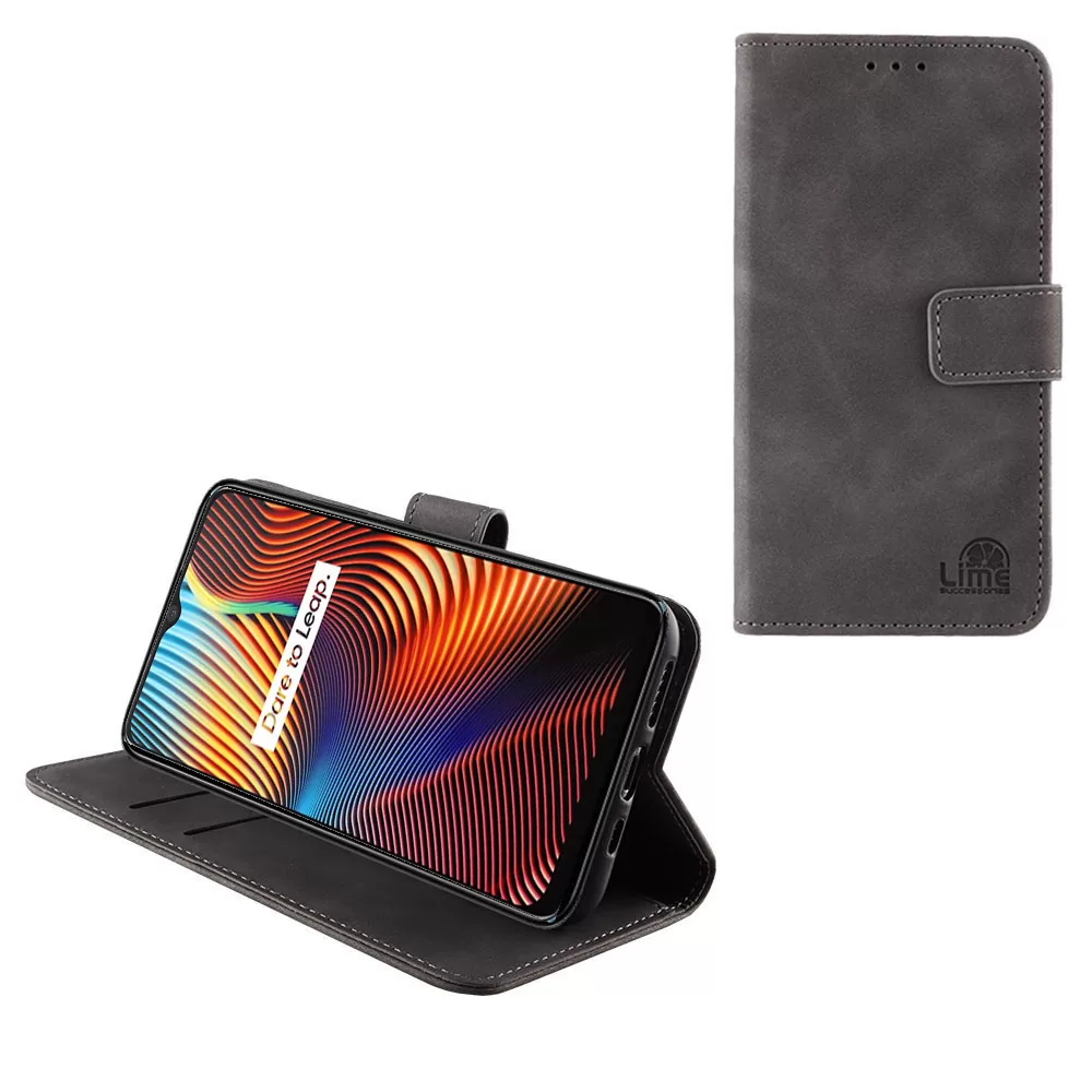 LIME ESSENTIAL ΘΗΚΗ REALME 7i GLOBAL VERSION 6.5in  MAGNET BOOK STAND CLIP GREY