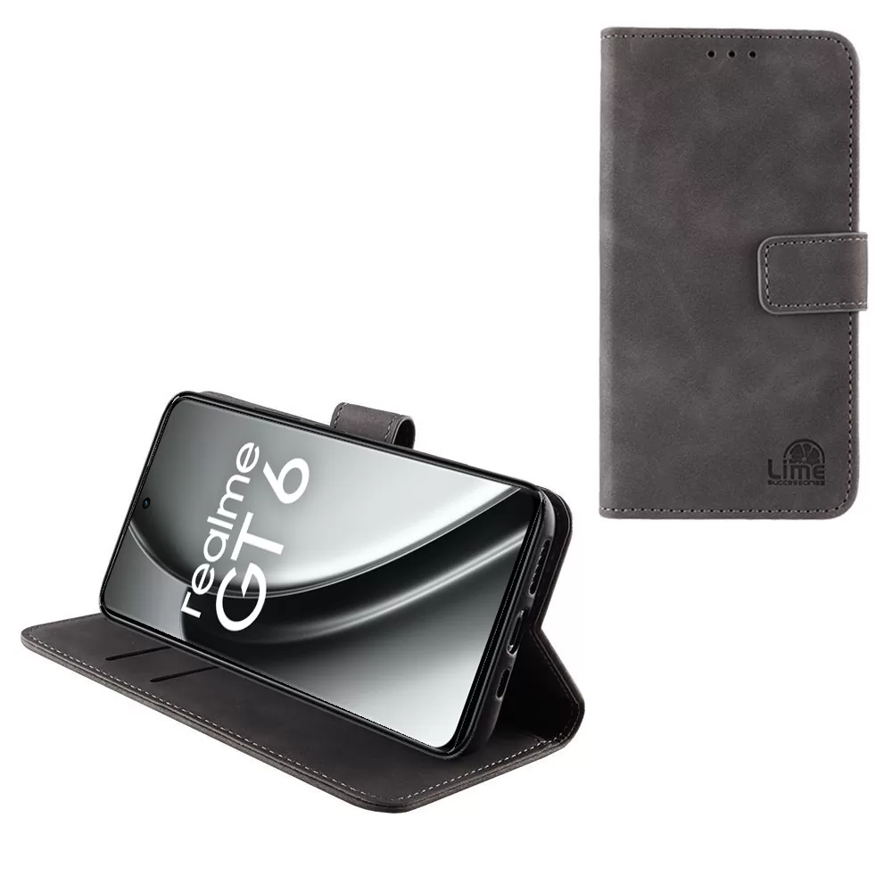 LIME ESSENTIAL ΘΗΚΗ REALME GT 6/6T 5G 6.78in  MAGNET BOOK STAND CLIP GREY