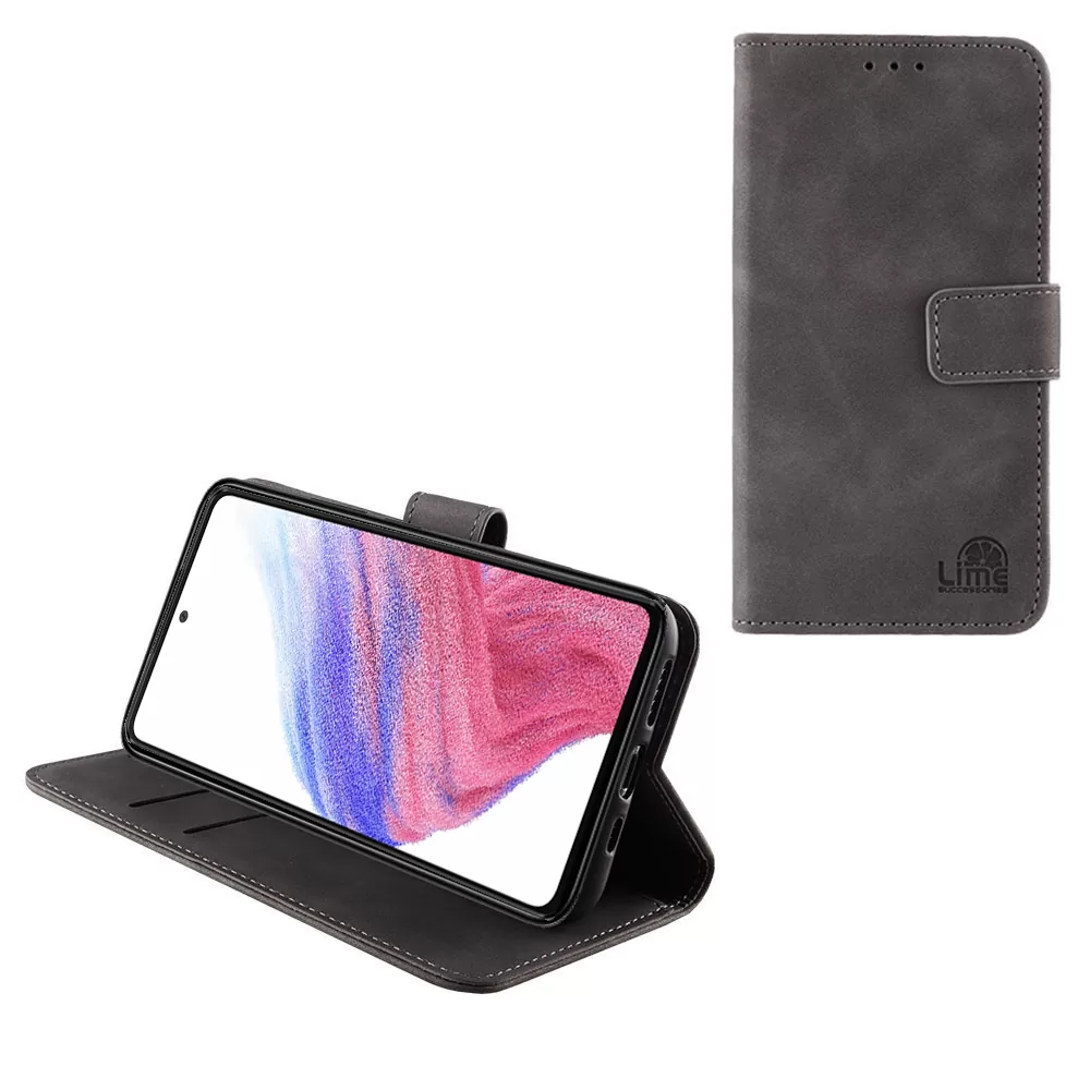 LIME ESSENTIAL ΘΗΚΗ SAMSUNG A53 5G A536 6.5in  MAGNET BOOK STAND CLIP GREY