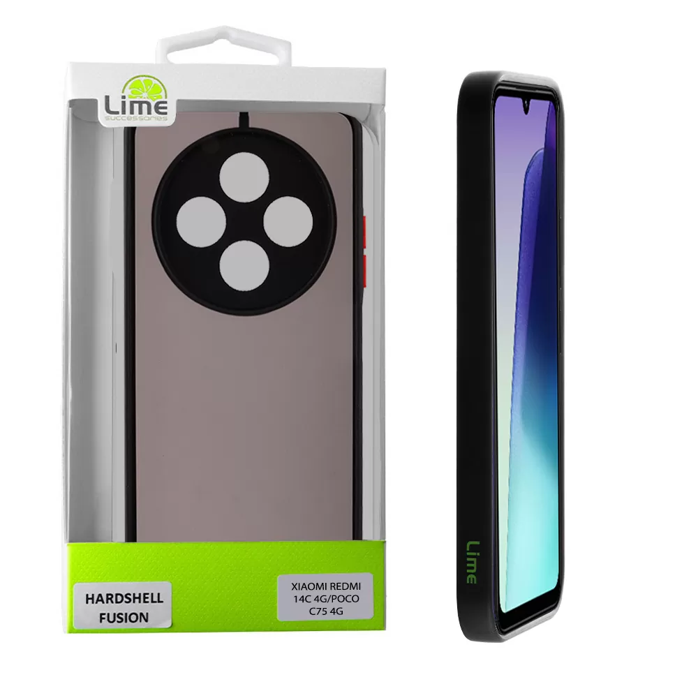 LIME HARDSHELL FUSION ΘΗΚΗ XIAOMI REDMI 14C/ REDMI A4/ POCO C75/ POCO M7 5G 6.88in  FULL CAMERA PROTECTION BLACK WITH RED KEYS