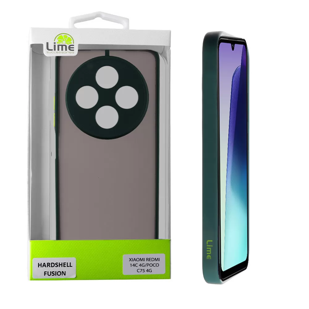 LIME HARDSHELL FUSION ΘΗΚΗ XIAOMI REDMI 14C/ REDMI A4/ POCO C75/ POCO M7 5G 6.88in  FULL CAMERA PROTECTION GREEN WITH YELLOW KEY