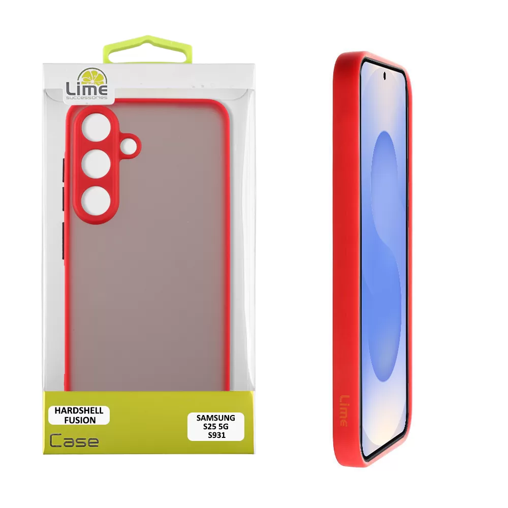 LIME HARDSHELL FUSION ΘΗΚΗ SAMSUNG S25 5G S931 6.2in  FULL CAMERA PROTECTION RED WITH BLACK KEYS
