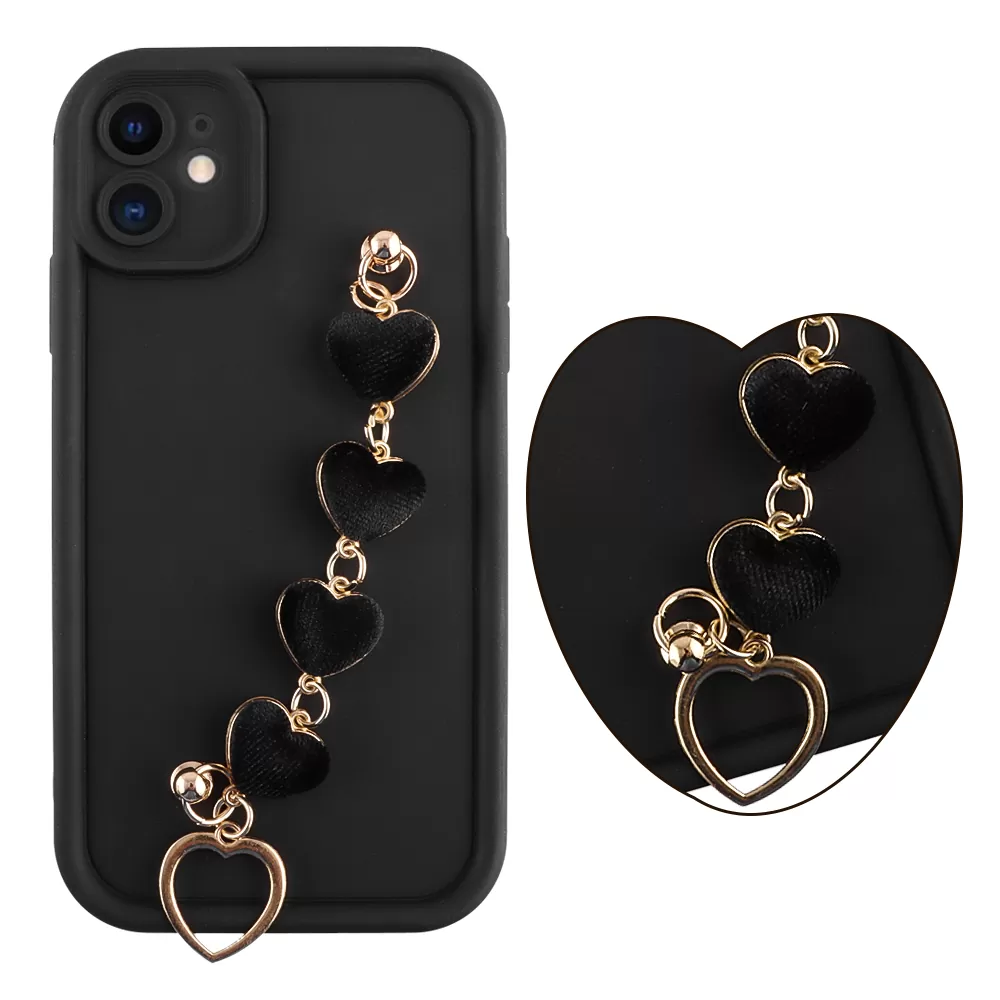 VOLTE-TEL SILICON TPU WITH STRAP ΘΗΚΗ IPHONE 11 6.1in  FULL CAMERA PROTECTION BLACK WITH BLACK HEARTS