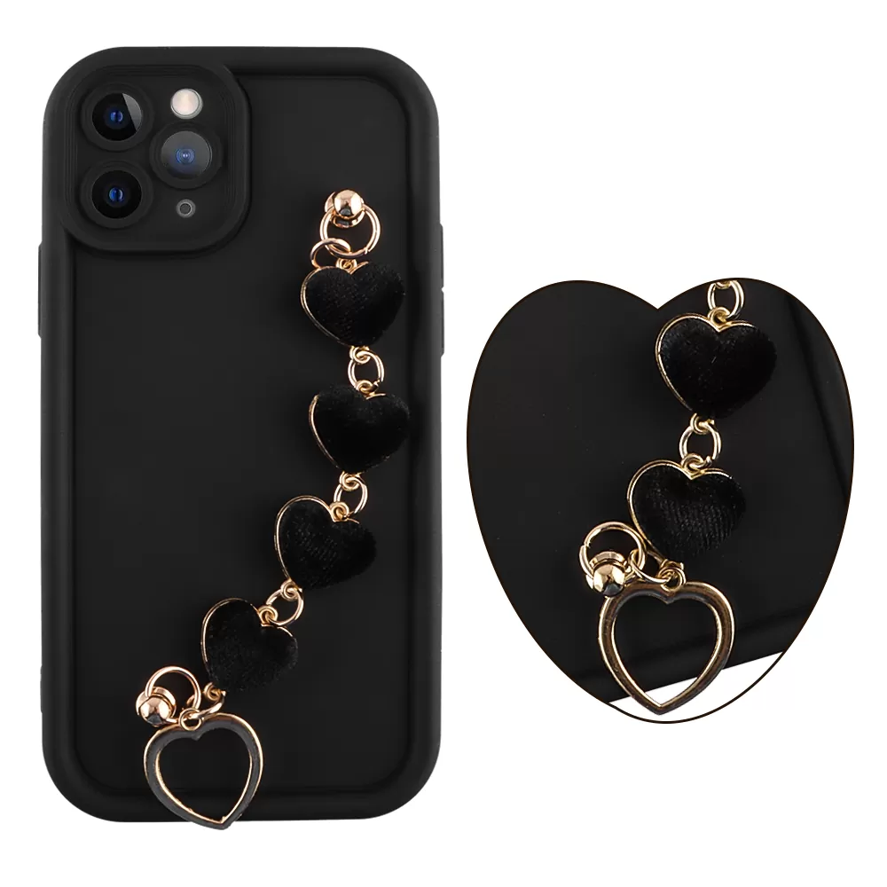 VOLTE-TEL SILICON TPU WITH STRAP ΘΗΚΗ IPHONE 11 PRO 5.8in  FULL CAMERA PROTECTION BLACK WITH BLACK HEARTS