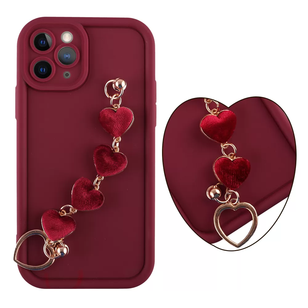 VOLTE-TEL SILICON TPU WITH STRAP ΘΗΚΗ IPHONE 11 PRO 5.8in  FULL CAMERA PROTECTION BURGUNDY WITH RED HEARTS