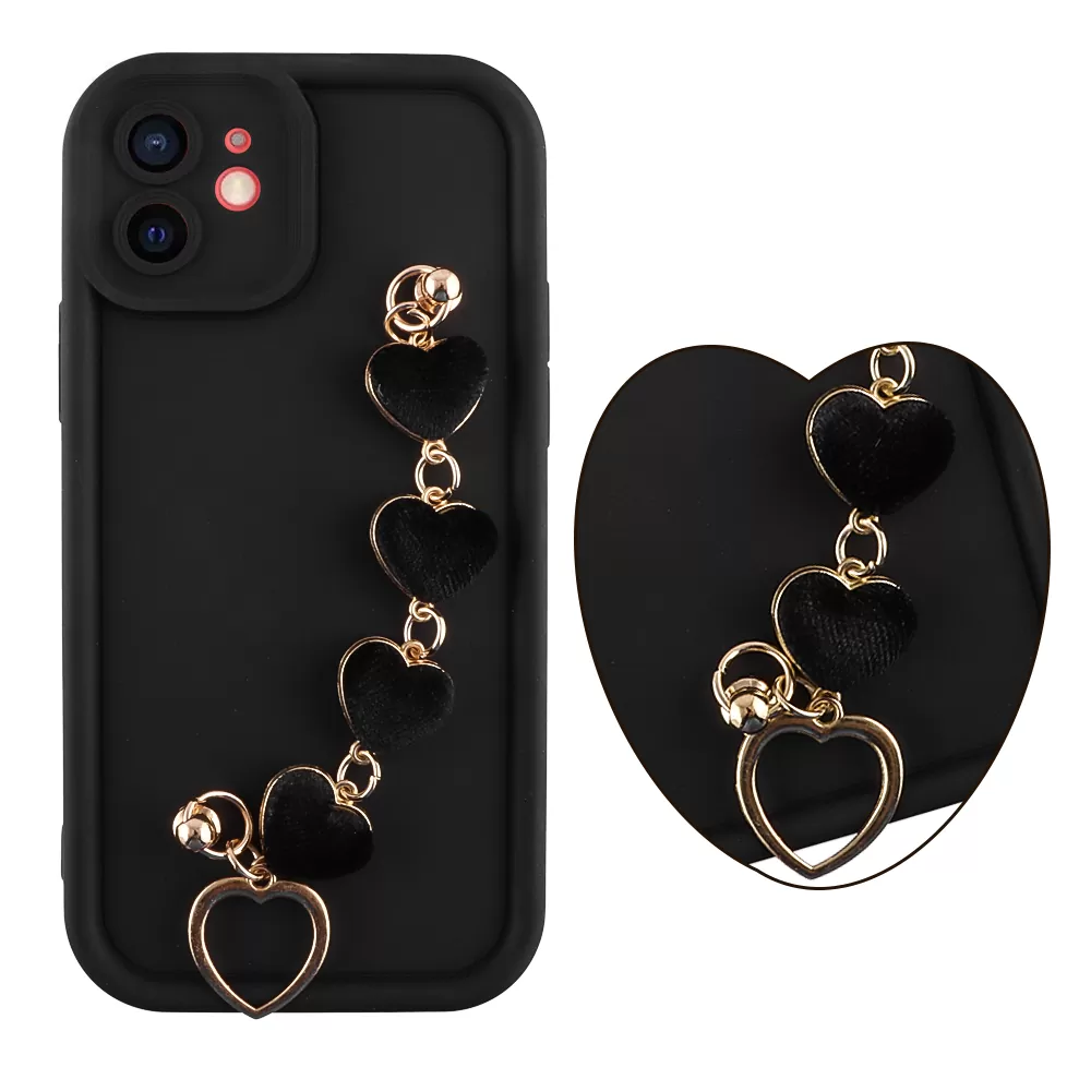 VOLTE-TEL SILICON TPU WITH STRAP ΘΗΚΗ IPHONE 12 6.1in  FULL CAMERA PROTECTION BLACK WITH BLACK HEARTS