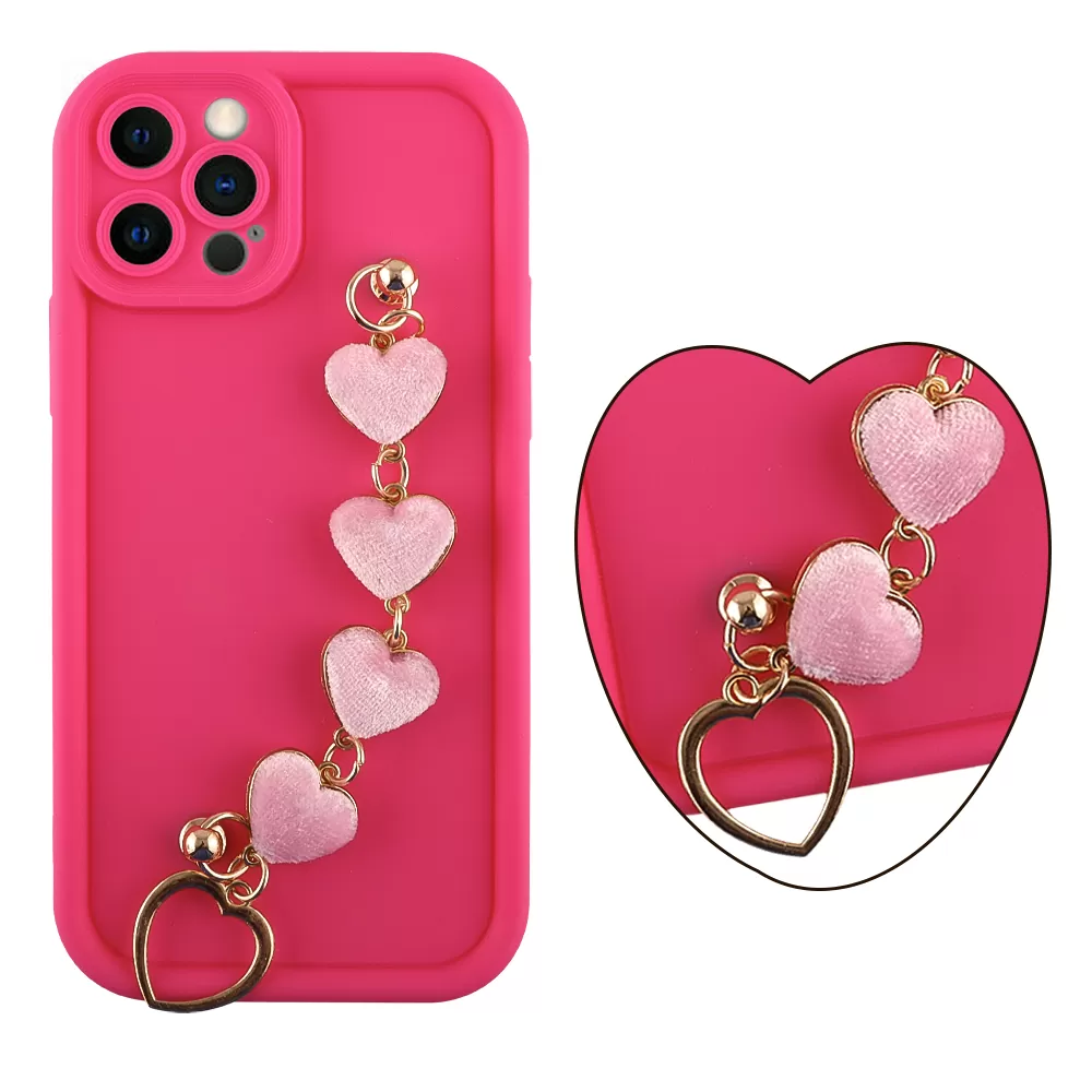 VOLTE-TEL SILICON TPU WITH STRAP ΘΗΚΗ IPHONE 12 PRO 6.1in  FULL CAMERA PROTECTION PINK WITH PINK HEARTS