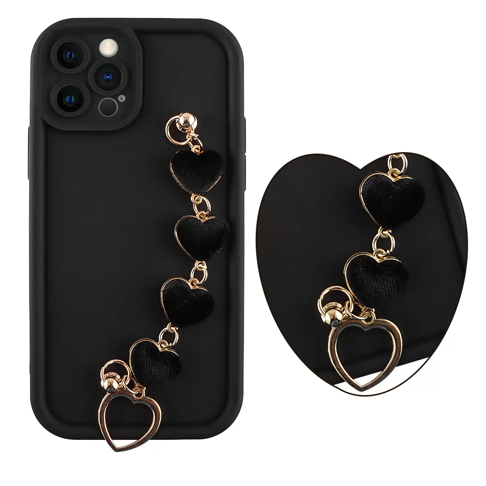 VOLTE-TEL SILICON TPU WITH STRAP ΘΗΚΗ IPHONE 12 PRO 6.1in  FULL CAMERA PROTECTION BLACK WITH BLACK HEARTS