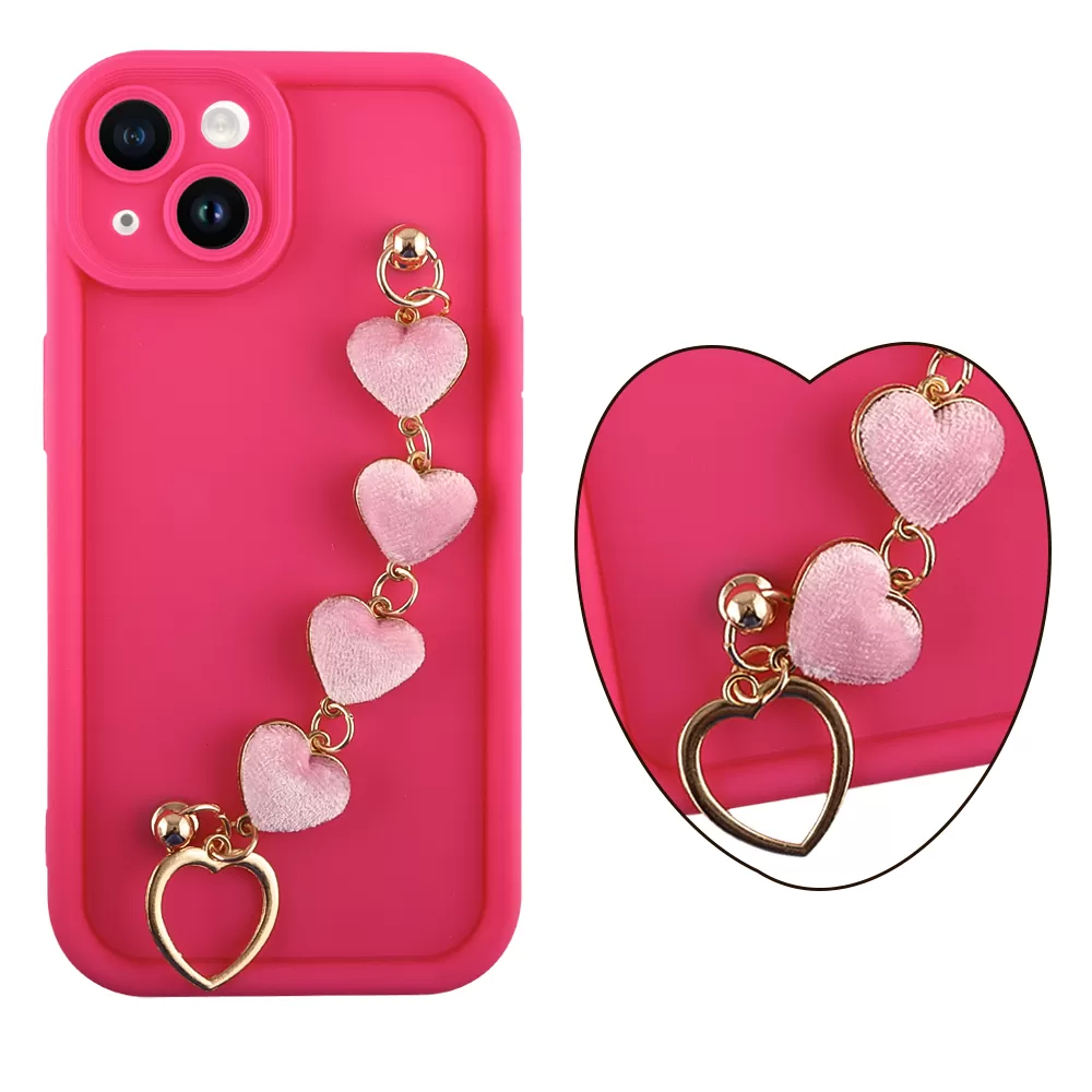 VOLTE-TEL SILICON TPU WITH STRAP ΘΗΚΗ IPHONE 13 6.1in  FULL CAMERA PROTECTION PINK WITH PINK HEARTS
