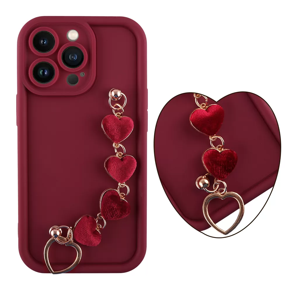VOLTE-TEL SILICON TPU WITH STRAP ΘΗΚΗ IPHONE 13 PRO 6.1in  FULL CAMERA PROTECTION BURGUNDY WITH RED HEARTS