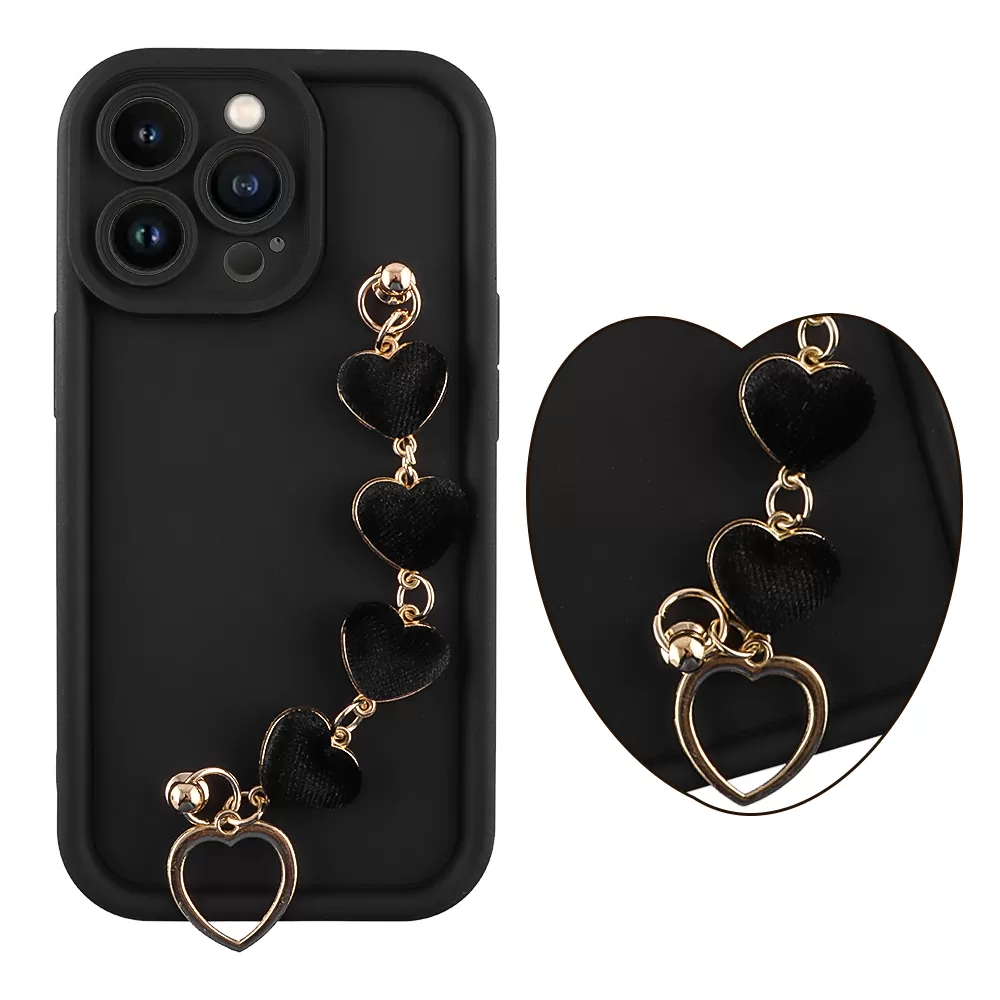 VOLTE-TEL SILICON TPU WITH STRAP ΘΗΚΗ IPHONE 13 PRO 6.1in  FULL CAMERA PROTECTION BLACK WITH BLACK HEARTS