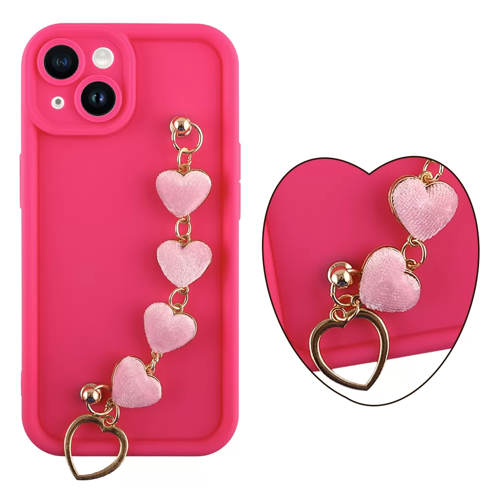 VOLTE-TEL SILICON TPU WITH STRAP ΘΗΚΗ IPHONE 14 6.1in  FULL CAMERA PROTECTION PINK WITH PINK HEARTS