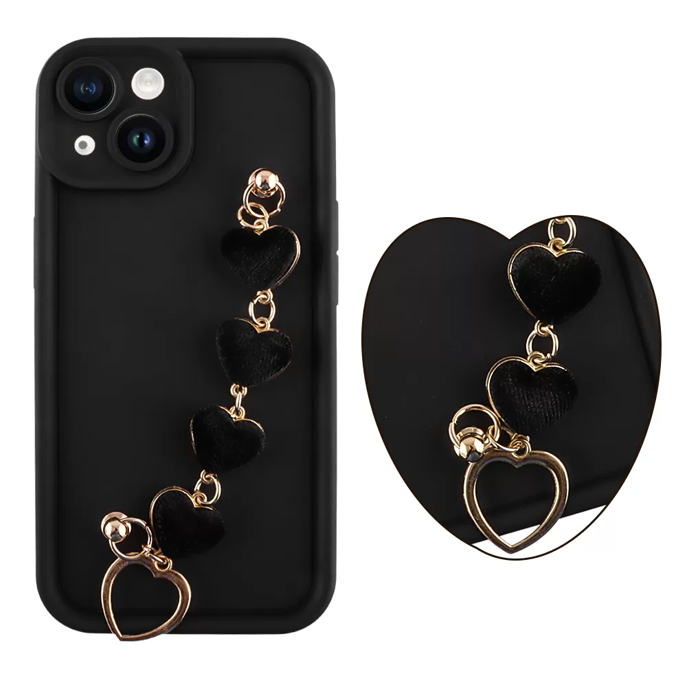 VOLTE-TEL SILICON TPU WITH STRAP ΘΗΚΗ IPHONE 14 6.1in  FULL CAMERA PROTECTION BLACK WITH BLACK HEARTS