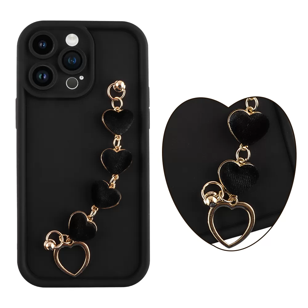 VOLTE-TEL SILICON TPU WITH STRAP ΘΗΚΗ IPHONE 14 PRO 6.1in  FULL CAMERA PROTECTION BLACK WITH BLACK HEARTS