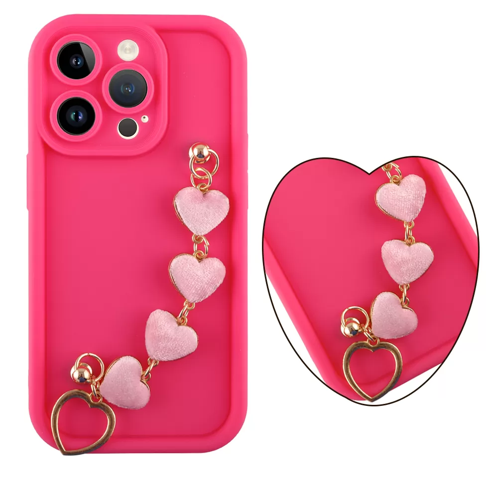VOLTE-TEL SILICON TPU WITH STRAP ΘΗΚΗ IPHONE 14 PRO 6.1in  FULL CAMERA PROTECTION PINK WITH PINK HEARTS