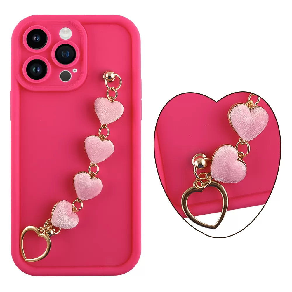 VOLTE-TEL SILICON TPU WITH STRAP ΘΗΚΗ IPHONE 14 PRO MAX 6.7in  FULL CAMERA PROTECTION PINK WITH PINK HEARTS