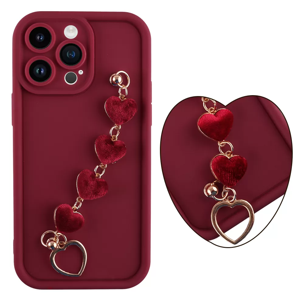 VOLTE-TEL SILICON TPU WITH STRAP ΘΗΚΗ IPHONE 14 PRO MAX 6.7in  FULL CAMERA PROTECTION BURGUNDY WITH RED HEARTS