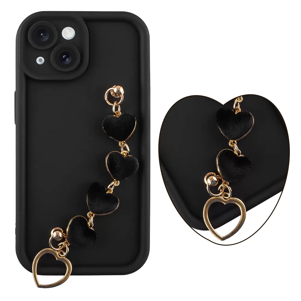 VOLTE-TEL SILICON TPU WITH STRAP ΘΗΚΗ IPHONE 15 6.1in  FULL CAMERA PROTECTION BLACK WITH BLACK HEARTS