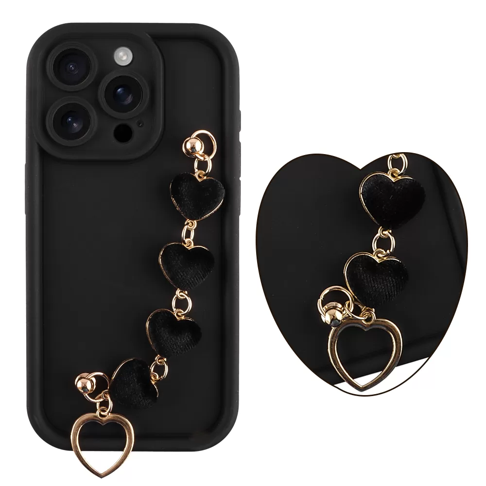 VOLTE-TEL SILICON TPU WITH STRAP ΘΗΚΗ IPHONE 15 PRO 6.1in  FULL CAMERA PROTECTION BLACK WITH BLACK HEARTS