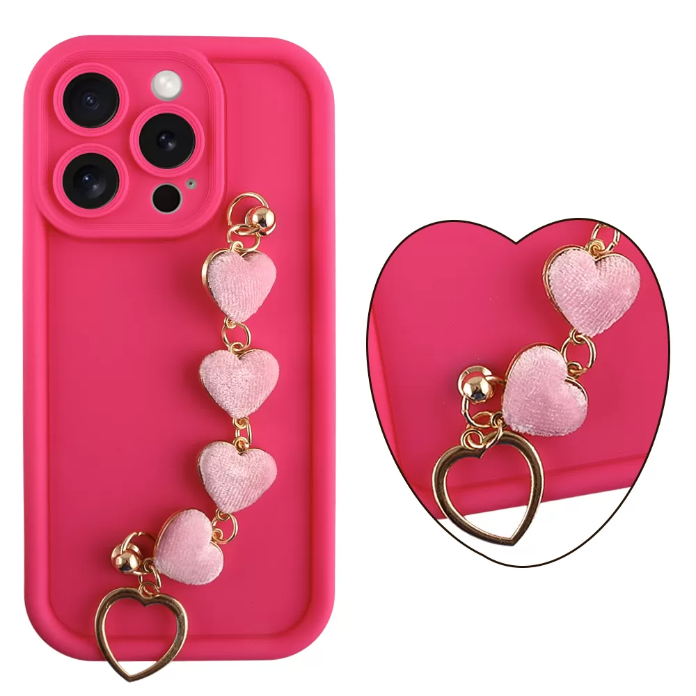 VOLTE-TEL SILICON TPU WITH STRAP ΘΗΚΗ IPHONE 15 PRO 6.1in  FULL CAMERA PROTECTION PINK WITH PINK HEARTS