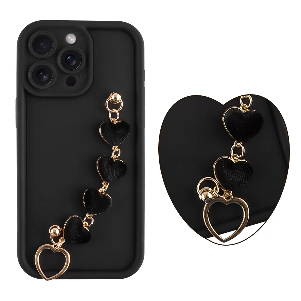 VOLTE-TEL SILICON TPU WITH STRAP ΘΗΚΗ IPHONE 15 PRO MAX 6.7in  FULL CAMERA PROTECTION BLACK WITH BLACK HEARTS