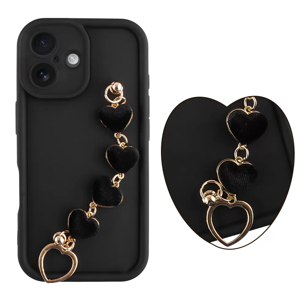 VOLTE-TEL SILICON TPU WITH STRAP ΘΗΚΗ IPHONE 16 6.1in  FULL CAMERA PROTECTION BLACK WITH BLACK HEARTS