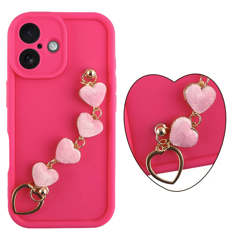 VOLTE-TEL SILICON TPU WITH STRAP ΘΗΚΗ IPHONE 16 6.1in  FULL CAMERA PROTECTION PINK WITH PINK HEARTS
