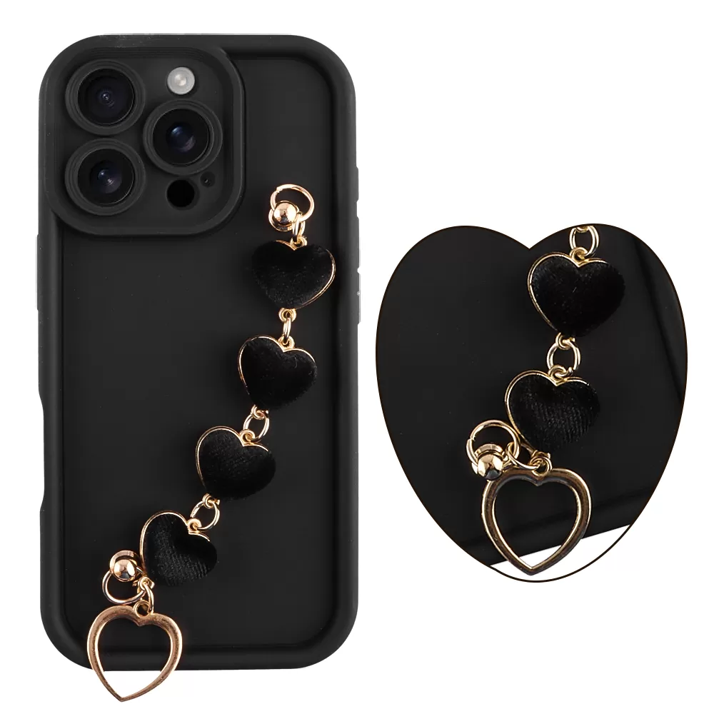 VOLTE-TEL SILICON TPU WITH STRAP ΘΗΚΗ IPHONE 16 PRO 6.3in  FULL CAMERA PROTECTION BLACK WITH BLACK HEARTS