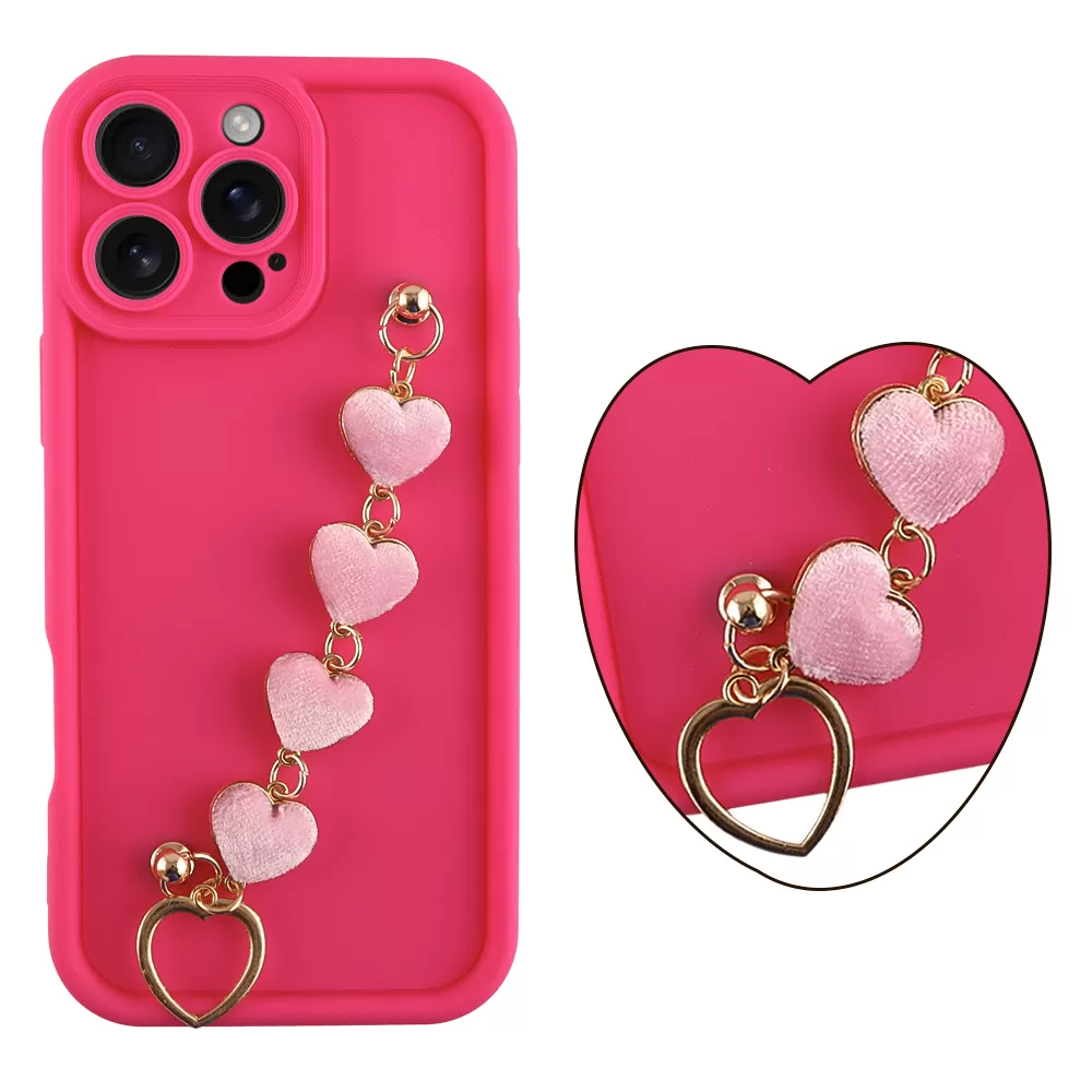 VOLTE-TEL SILICON TPU WITH STRAP ΘΗΚΗ IPHONE 16 PRO 6.3in  FULL CAMERA PROTECTION PINK WITH PINK HEARTS