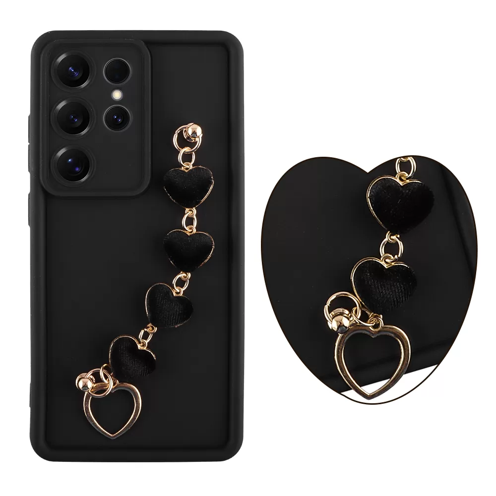 VOLTE-TEL SILICON TPU WITH STRAP ΘΗΚΗ SAMSUNG S25 ULTRA 5G S938 6.9in  FULL CAMERA PROTECTION BLACK WITH BLACK HEARTS
