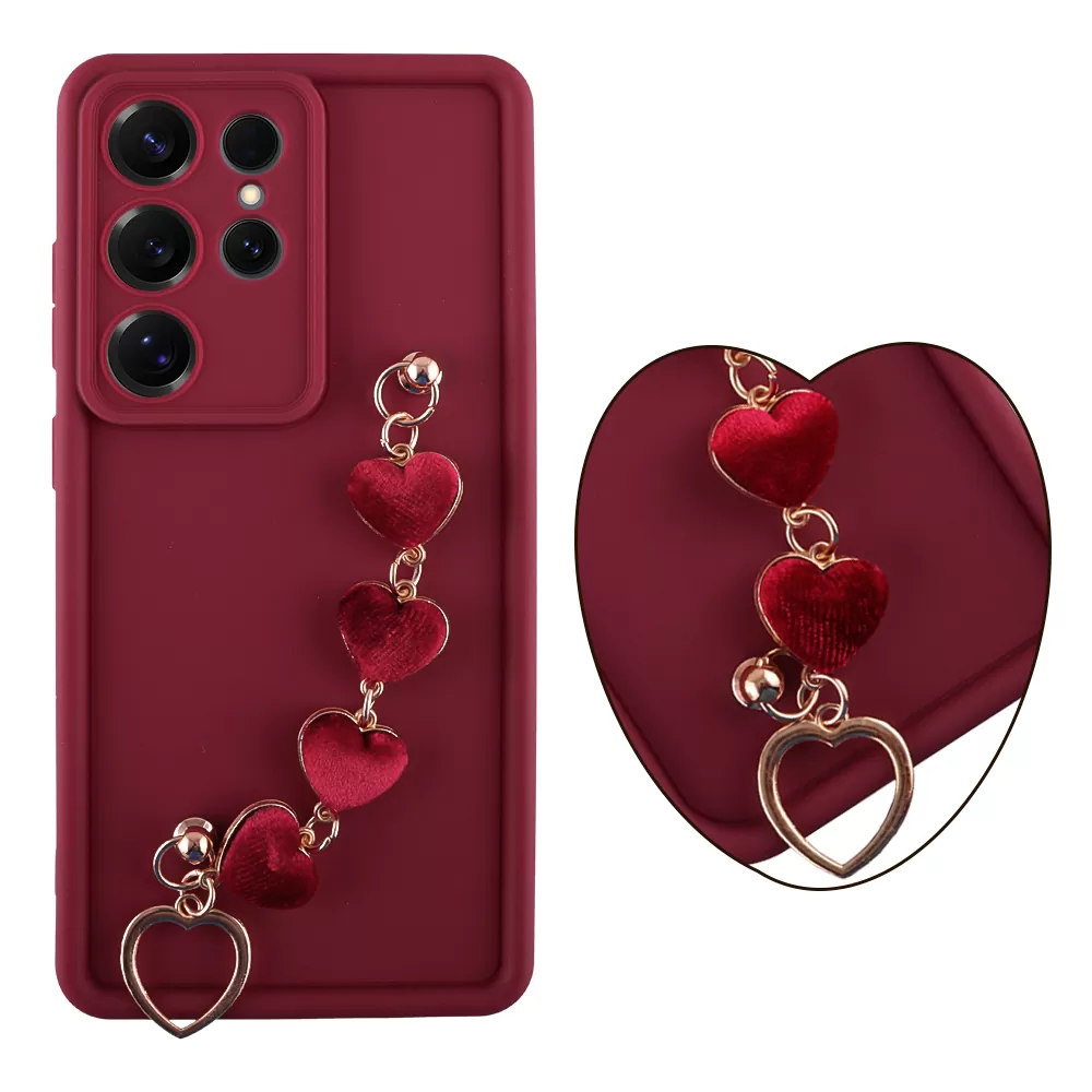 VOLTE-TEL SILICON TPU WITH STRAP ΘΗΚΗ SAMSUNG S25 ULTRA 5G S938 6.9in  FULL CAMERA PROTECTION BURGUNDY WITH RED HEARTS