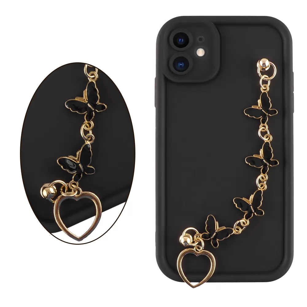VOLTE-TEL SILICON TPU WITH STRAP ΘΗΚΗ IPHONE 11 6.1in  FULL CAMERA PROTECTION BLACK WITH BLACK BUTTERFLIES