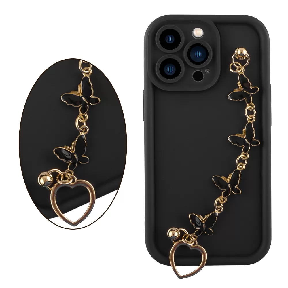 VOLTE-TEL SILICON TPU WITH STRAP ΘΗΚΗ IPHONE 13 PRO 6.1in  FULL CAMERA PROTECTION BLACK WITH BLACK BUTTERFLIES