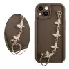 VOLTE-TEL SILICON TPU WITH STRAP ΘΗΚΗ IPHONE 14 6.1in  FULL CAMERA PROTECTION BROWN WITH WHITE BUTTERFLIES