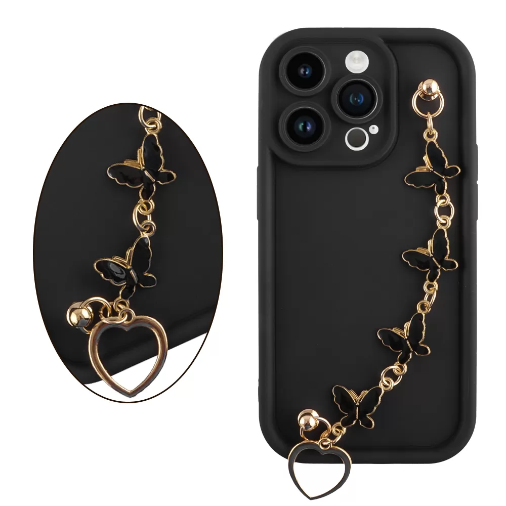 VOLTE-TEL SILICON TPU WITH STRAP ΘΗΚΗ IPHONE 14 PRO 6.1in  FULL CAMERA PROTECTION BLACK WITH BLACK BUTTERFLIES