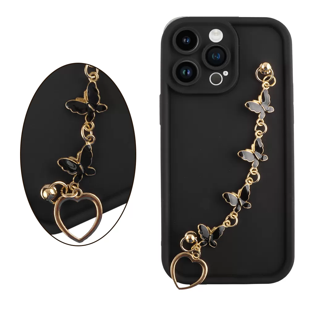 VOLTE-TEL SILICON TPU WITH STRAP ΘΗΚΗ IPHONE 14 PRO MAX 6.7in  FULL CAMERA PROTECTION BLACK WITH BLACK BUTTERFLIES
