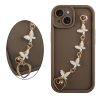 VOLTE-TEL SILICON TPU WITH STRAP ΘΗΚΗ IPHONE 15 6.1in  FULL CAMERA PROTECTION BROWN WITH WHITE BUTTERFLIES